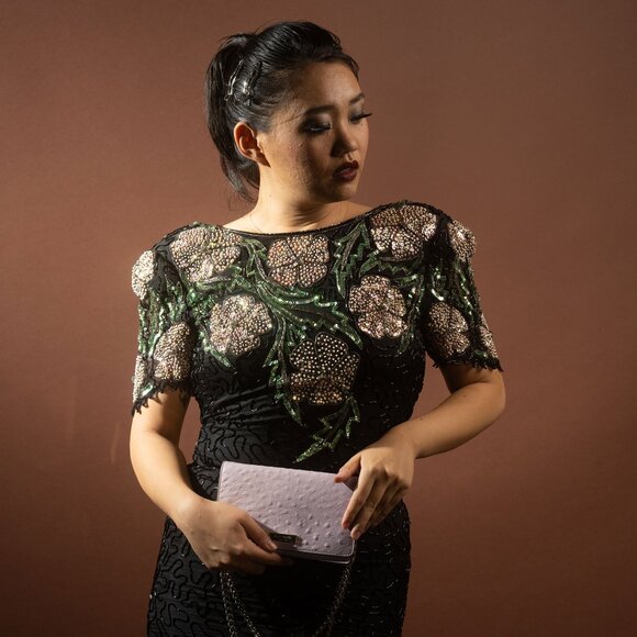 Vintage 80s Scala Black Floral Beaded Sequin Dress - Size S - Picture 2 of 10